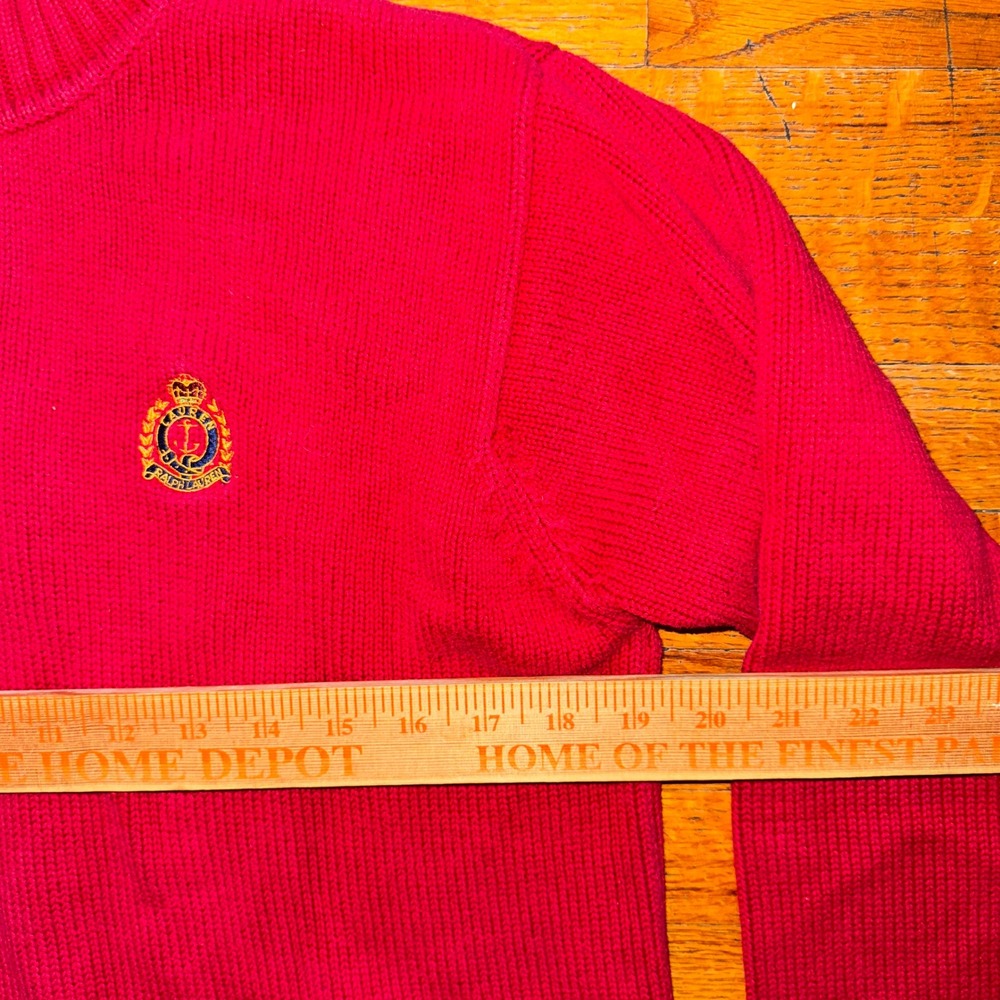Lauren Ralph Lauren Petite Red Cotton‎ 1/4 Zip Sweater Crest Logo Size S - Picture 3 of 6